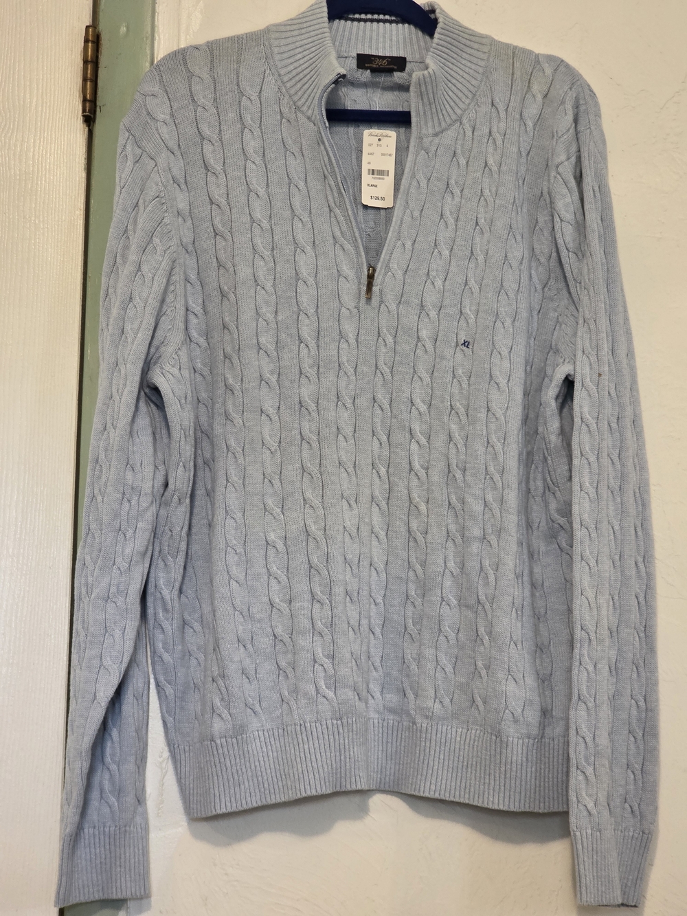 Brooks Brothers Light Blue Cable-Knit Half-Zip Sweater